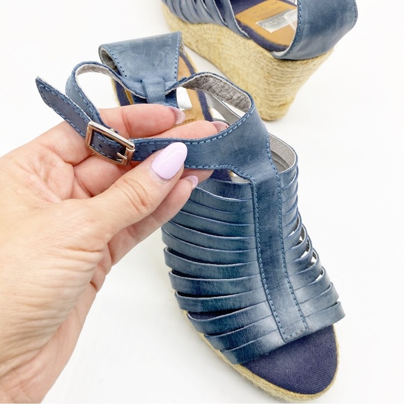 Kanna-Slate Blue Strappy Espadrille Wedges sz 38 - Picture 3 of 7